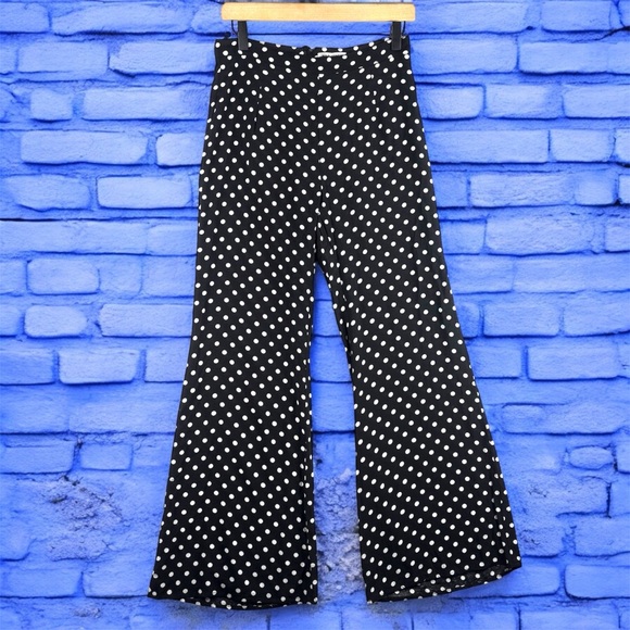 Wild Honey Black and White Polka Dot Wide-Leg Pants High Waisted Pleated Sz L - Picture 3 of 16